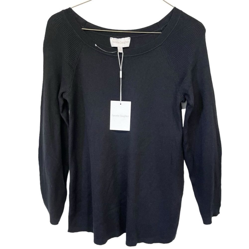 NWT Favorite Daughter | Black Ribbed Tunic Crew Neck Pull‎ Over Sweater XS